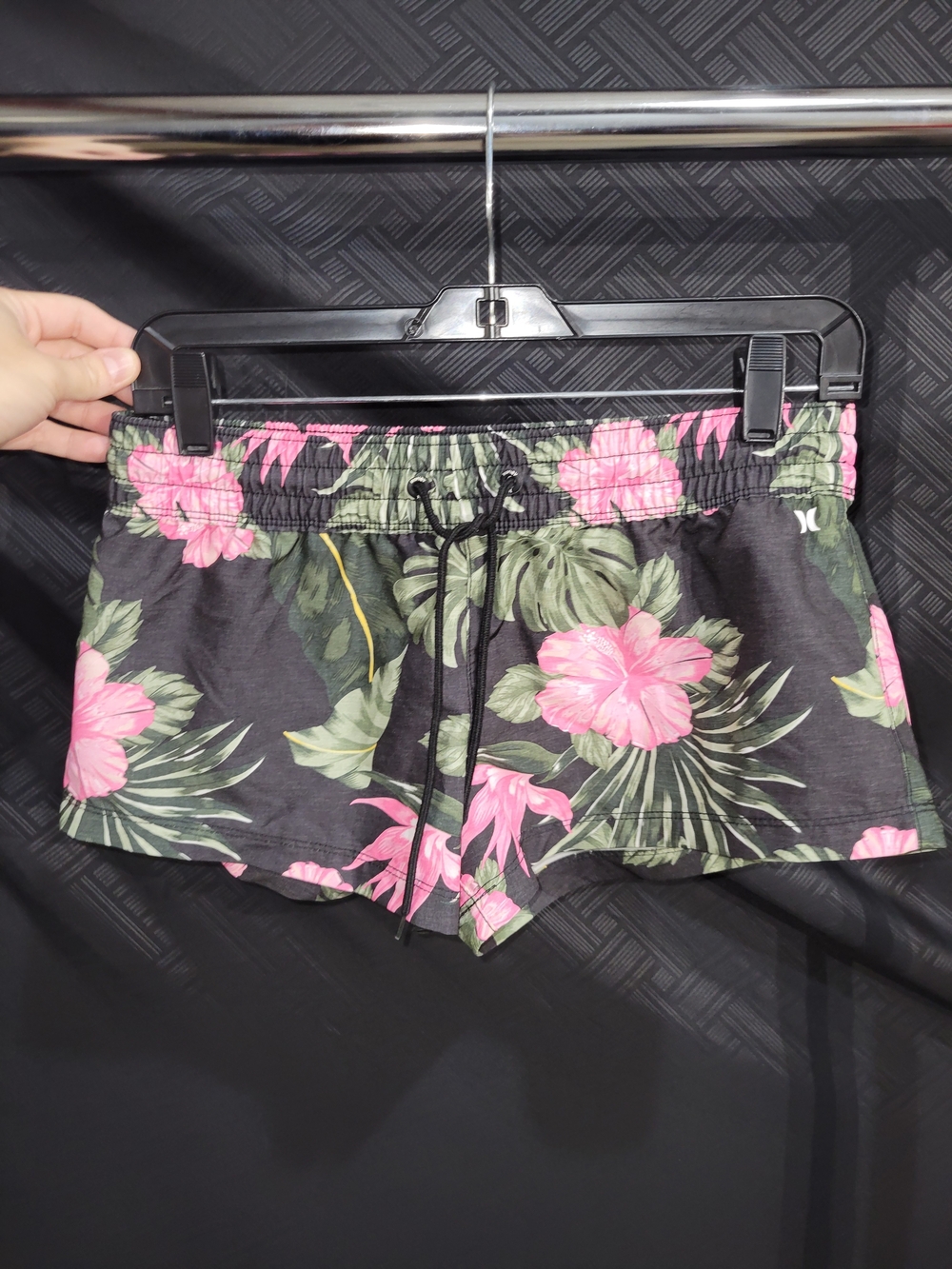 Hurley Women Black Pink Tropical Hibiscus Floral Board Shorts Swim Trunks S